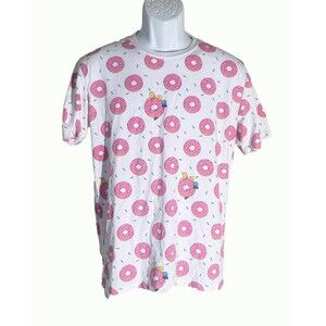 The Simpsons Homer DONUTS Short‎ Sleeve T- Shirt White Pink Small